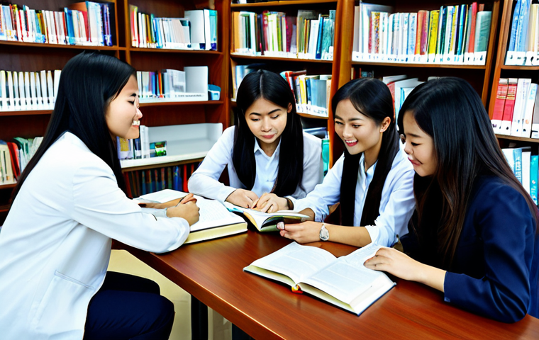 Study Group in Action**

"A vibrant study group of Vietnamese students gathered around a table filled with textbooks and notes in a modern library, everyone fully clothed in appropriate attire, collaborating on exam preparation, safe for work, perfect anatomy, correct proportions, natural pose, professional lighting, high resolution, family-friendly atmosphere, focused and engaged expressions, diverse group of friends, modest clothing, appropriate content, professional"

**