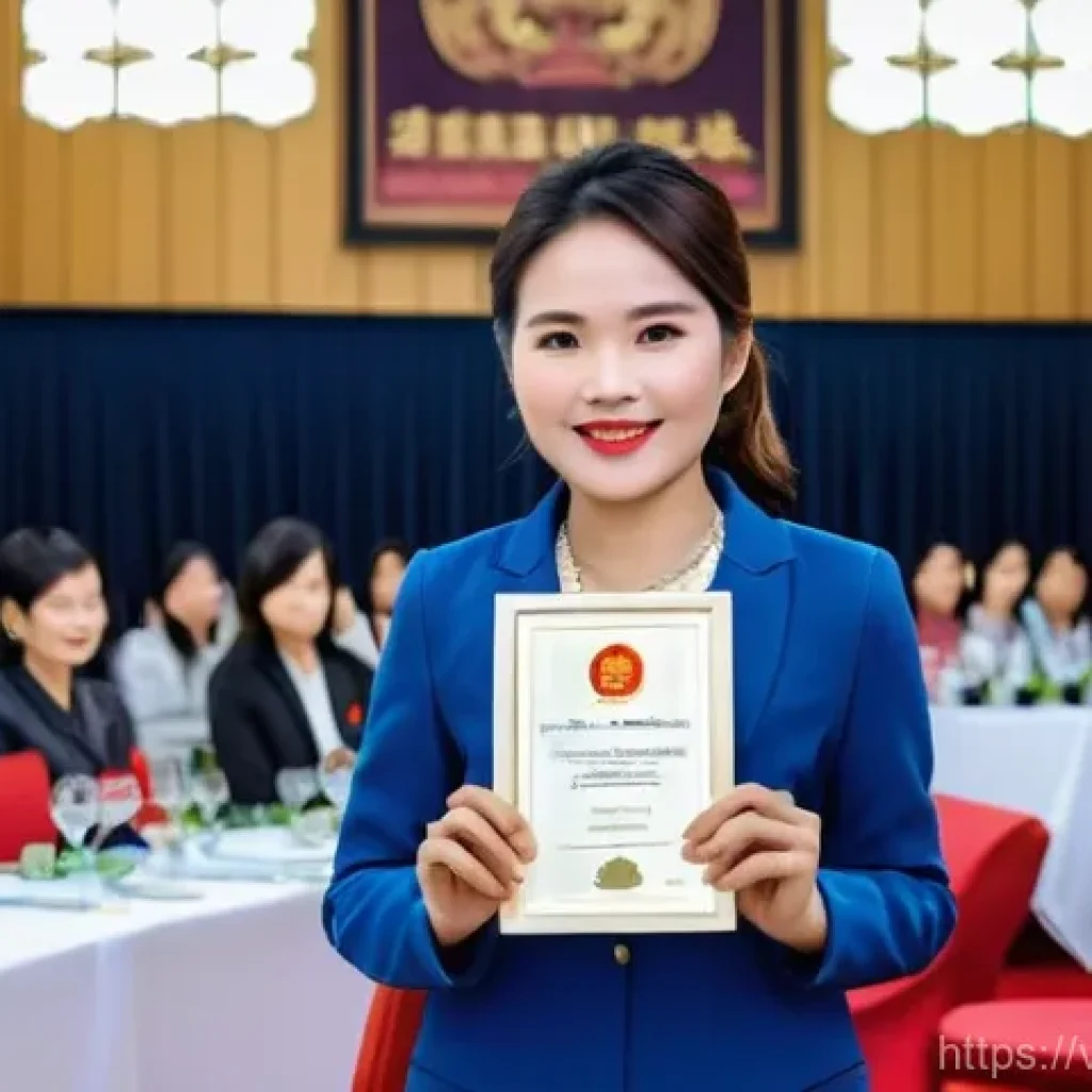 경매사 자격증의 중요성과 활용도 - A confident Vietnamese male or female auctioneer in their late 30s to early 40s, wearing a sharp bus...