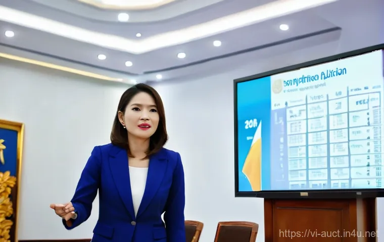 경매사 자격증의 활용도와 중요성 - **Prompt:** A highly professional Vietnamese auctioneer, a woman in her late 30s, dressed in a sharp...