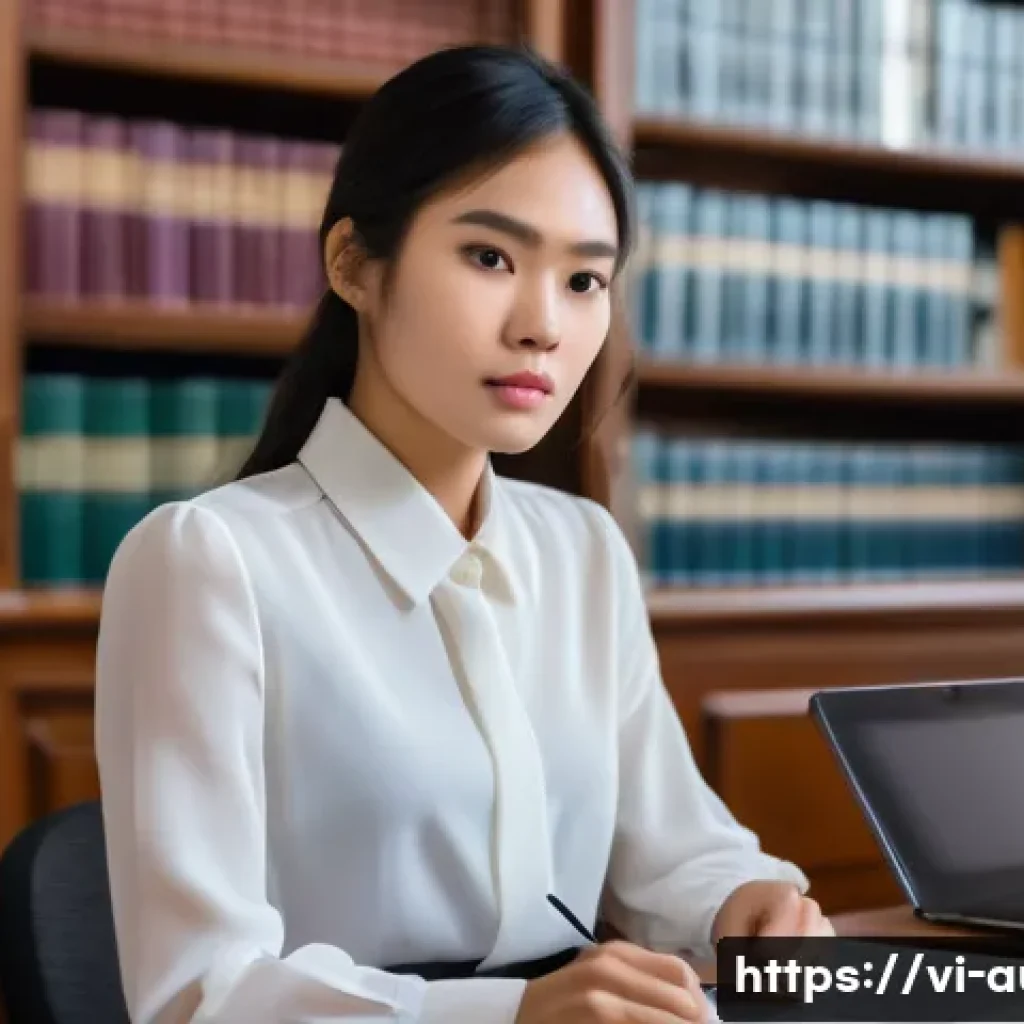 경매사 초보자 가이드 - **A focused young Vietnamese woman, elegantly dressed in business casual attire (a crisp blouse and ...