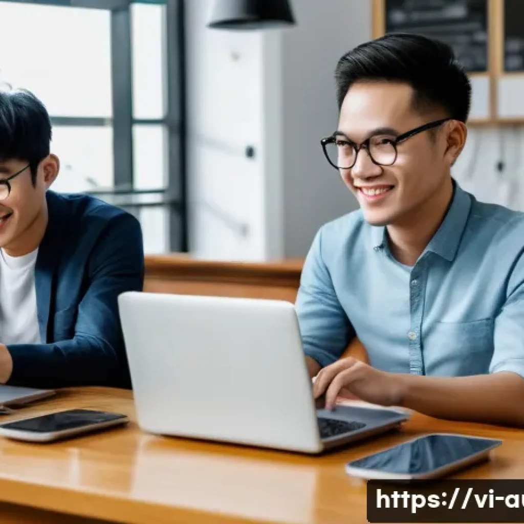 경매사 직무 관련 최신 트렌드 - A modern online auction scene showing diverse Vietnamese participants using laptops and smartphones ...