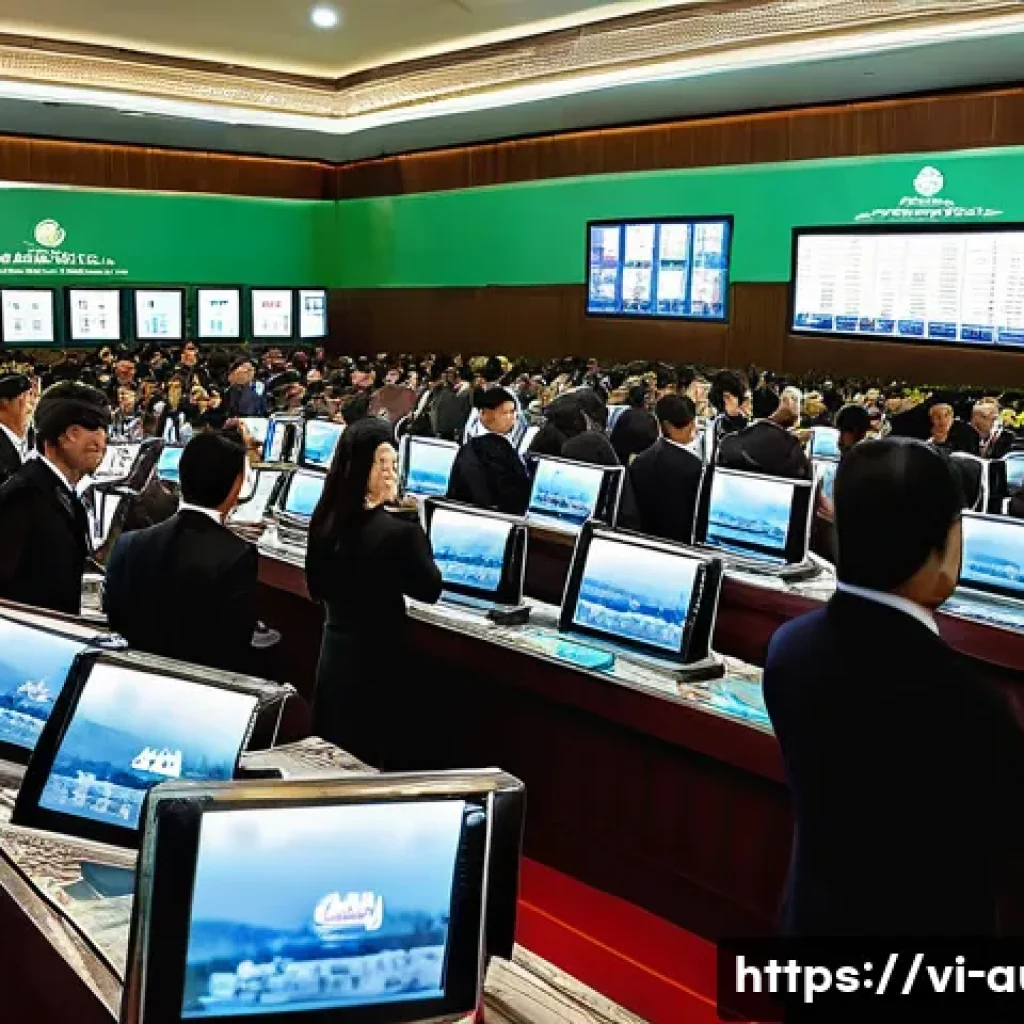 경매사로 시작하기 전 확인할 사항 - A detailed auction scene in a modern Vietnamese auction house, featuring diverse assets like real es...