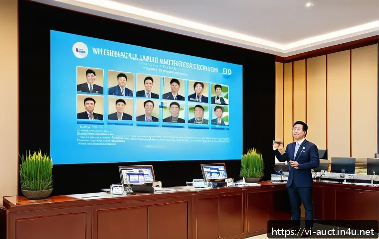경매사 자격증 최신 트렌드 분석 - A professional Vietnamese auctioneer in a modern auction house setting, wearing formal business atti...