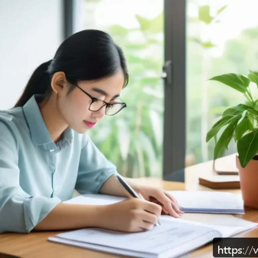 경매사 시험에서 높은 점수 받는 팁 - A focused Vietnamese student sitting at a wooden desk in a bright, modern study room, surrounded by ...