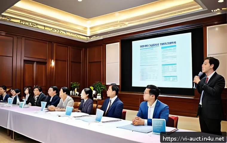 경매사로서 경력 초기 고민 해결 방법 - A professional Vietnamese auctioneer conducting a live auction event in a modern conference room, dr...