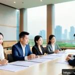경매사 시험에서 성공하기 위한 실전 팁 - A professional Vietnamese real estate auction scene inside a modern conference room, diverse middle-...