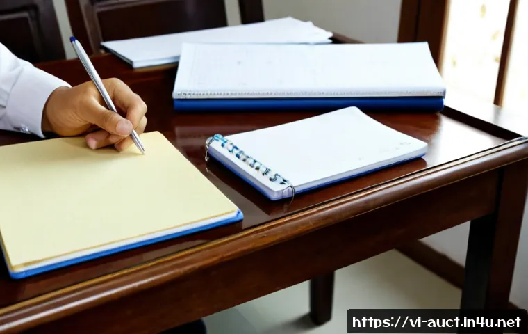 Home 17 경매사 필기시험에서 가장 중요한 주제 - Photorealistic Vietnamese auctioneer exam preparation scene, a focused adult candidate studying at a...